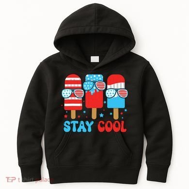 Stay Cool 4th July Popsicle American Flag Kids Hoodie
