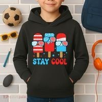 Stay Cool 4th July Popsicle American Flag Kids Hoodie thumb 2