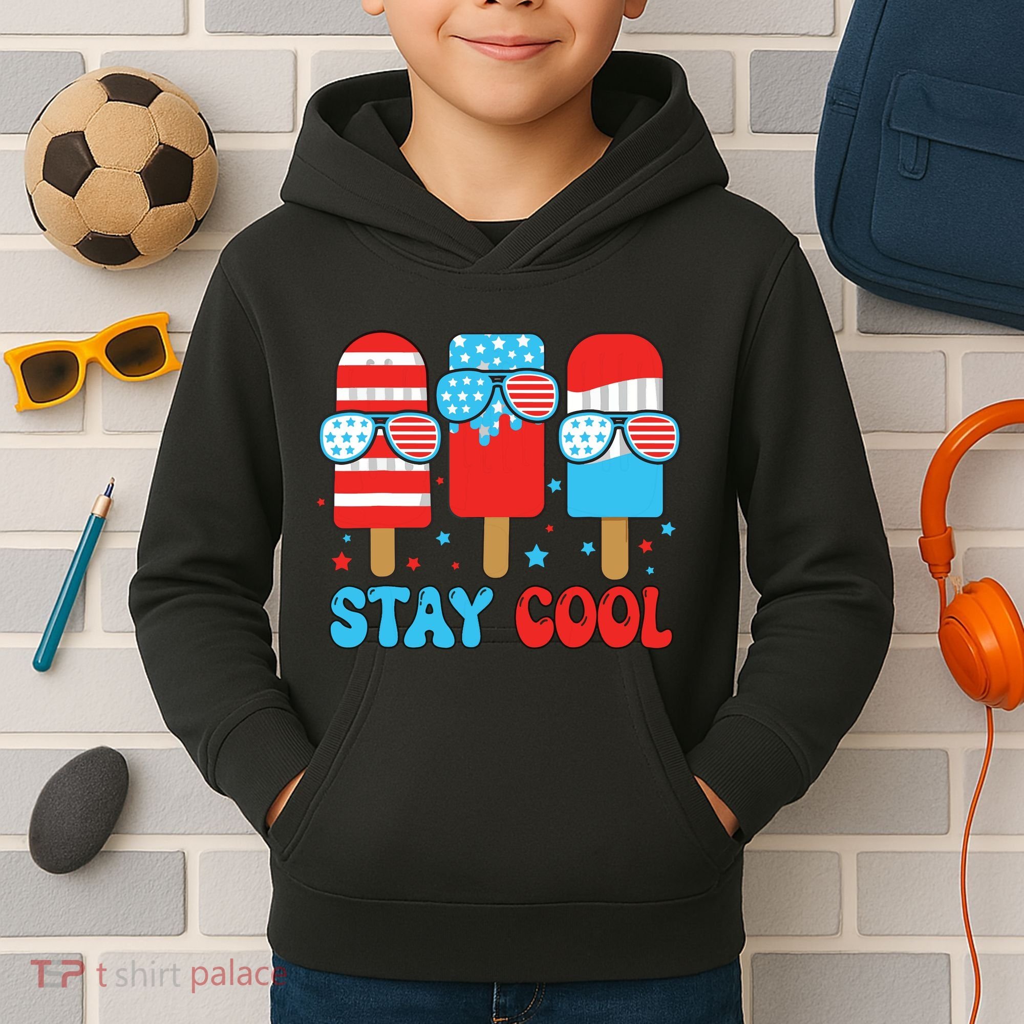 Stay Cool 4th July Popsicle American Flag Kids Hoodie