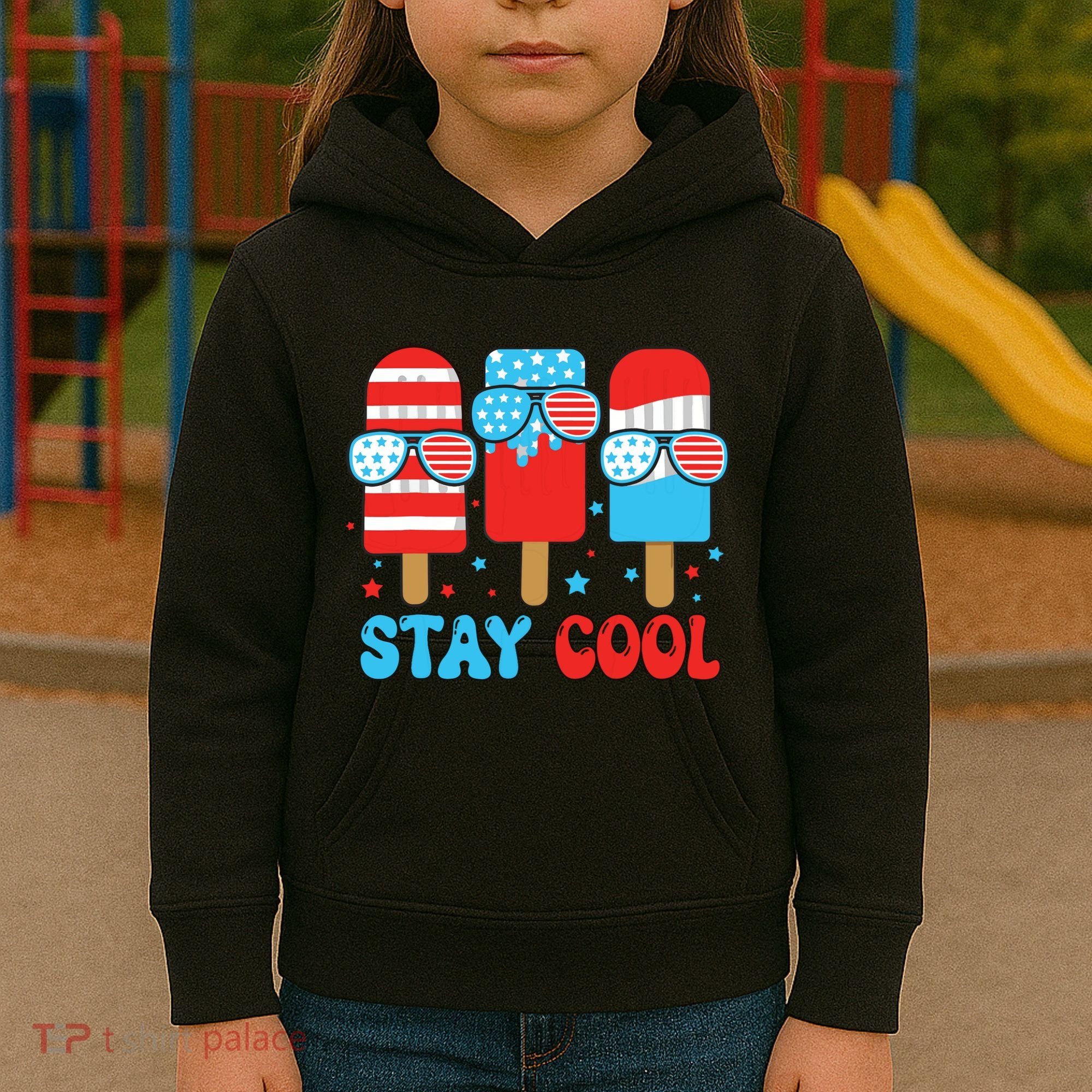 Stay Cool 4th July Popsicle American Flag Kids Hoodie