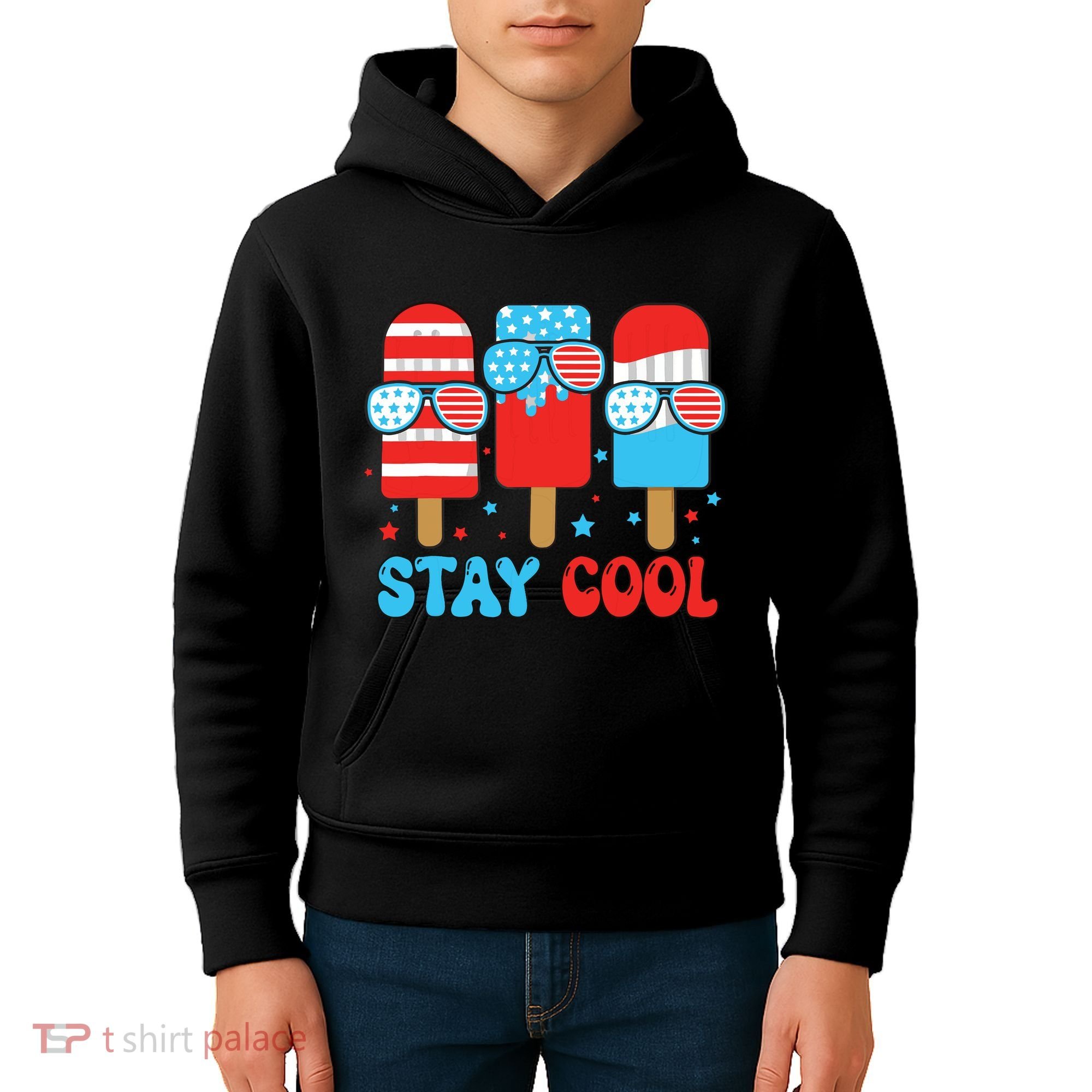 Stay Cool 4th July Popsicle American Flag Kids Hoodie