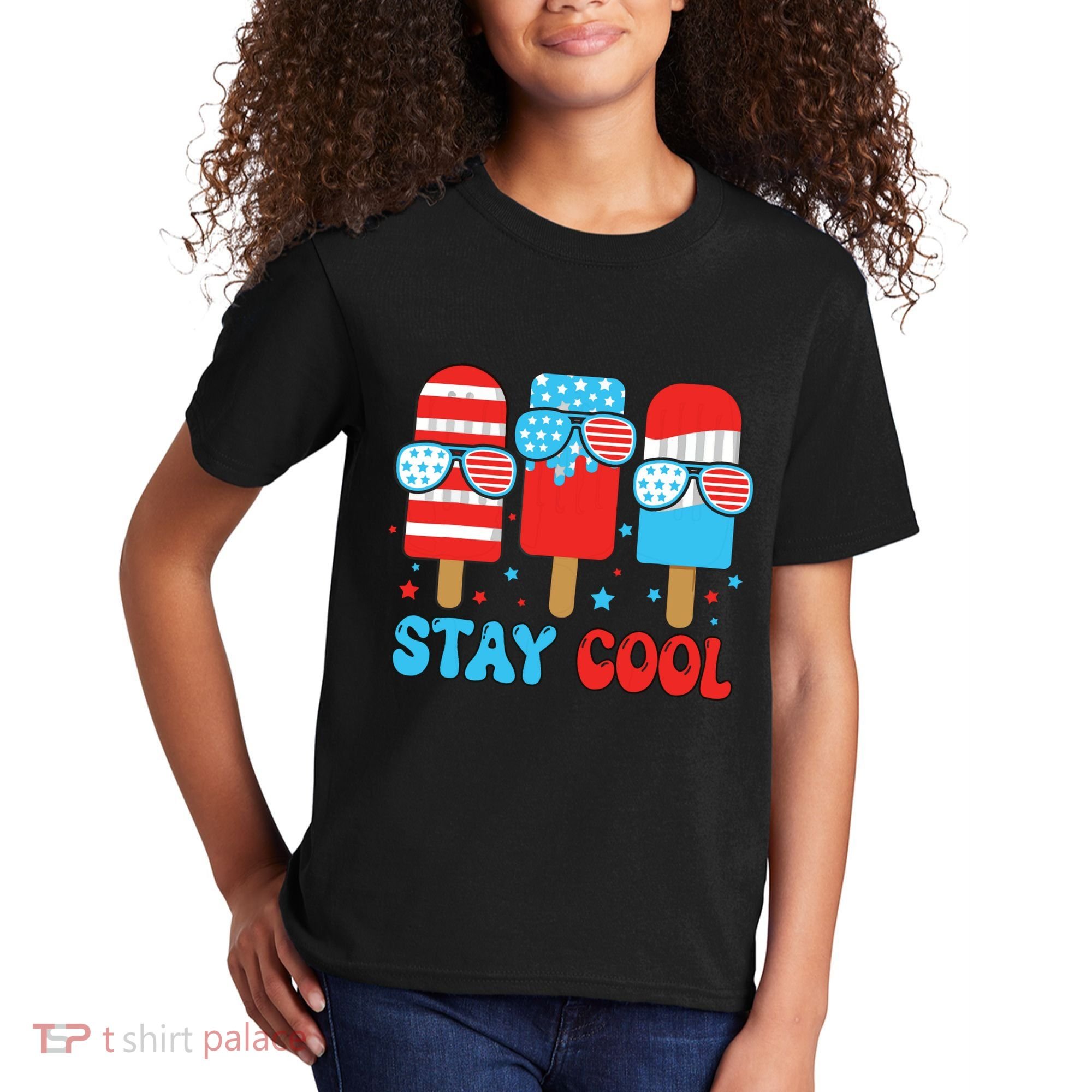 Stay Cool 4th July Popsicle American Flag Kids T-Shirt