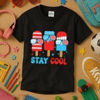Stay Cool 4th July Popsicle American Flag Kids T-Shirt thumb 3