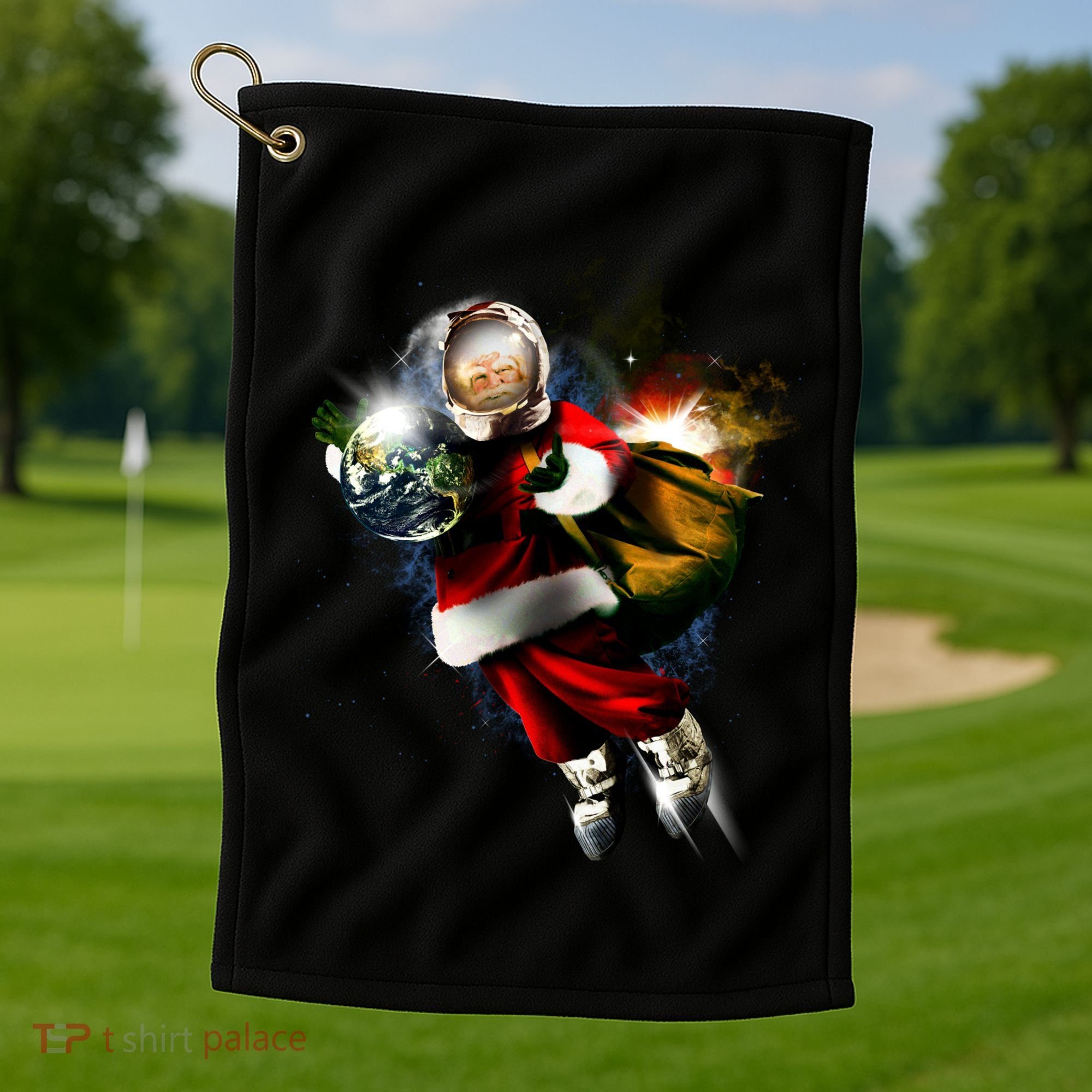 Santa Claus Astronaut In Space Golf Towel
