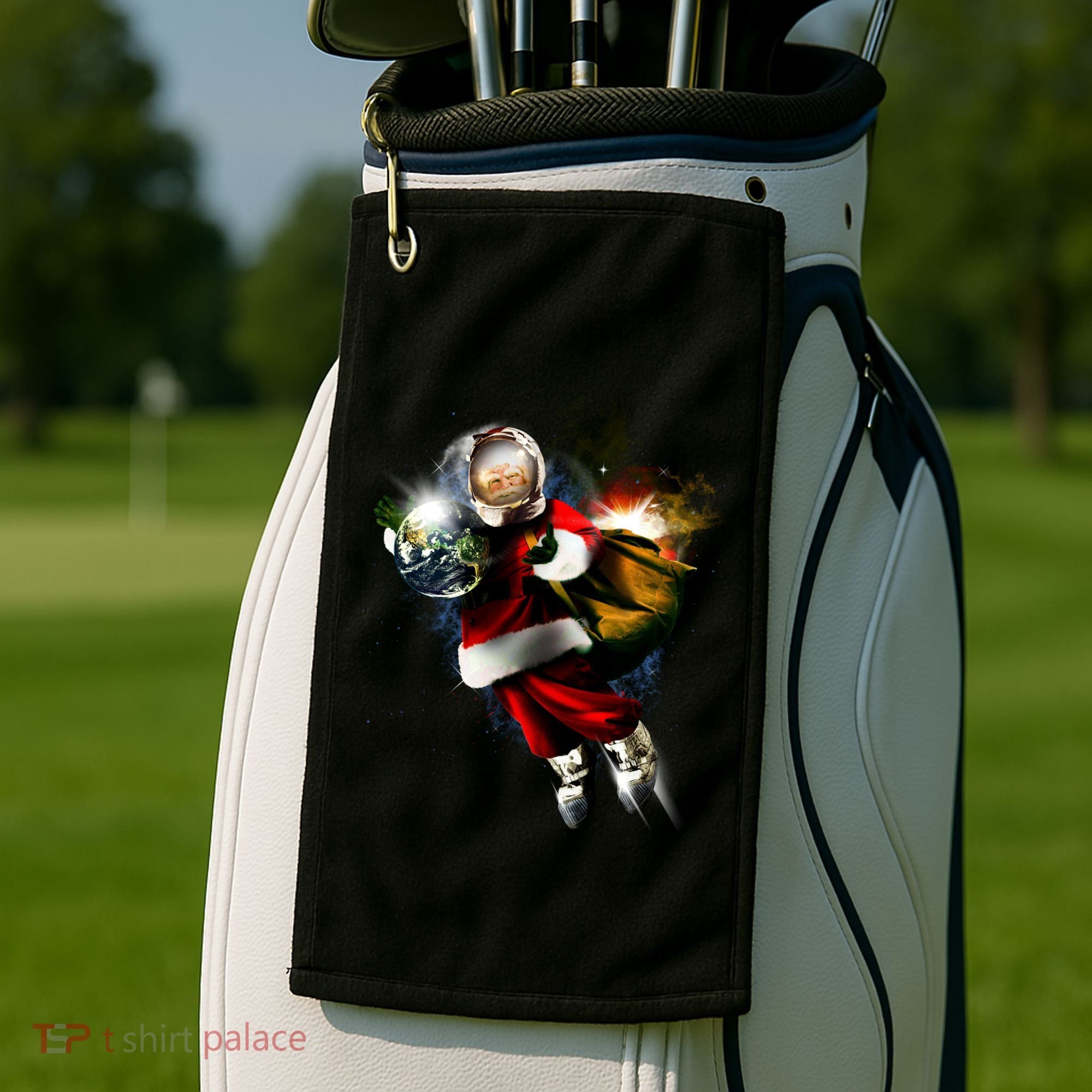 Santa Claus Astronaut In Space Golf Towel