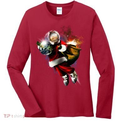 Santa Claus Astronaut In Space Women's Long Sleeve Shirt