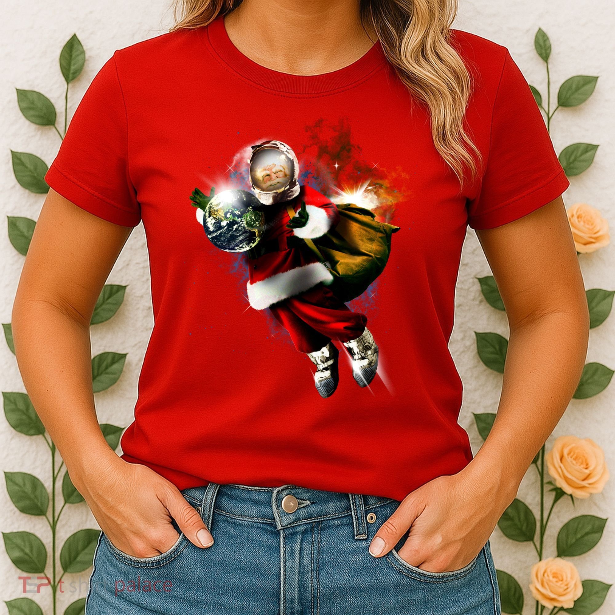 Santa Claus Astronaut In Space Women's T-Shirt