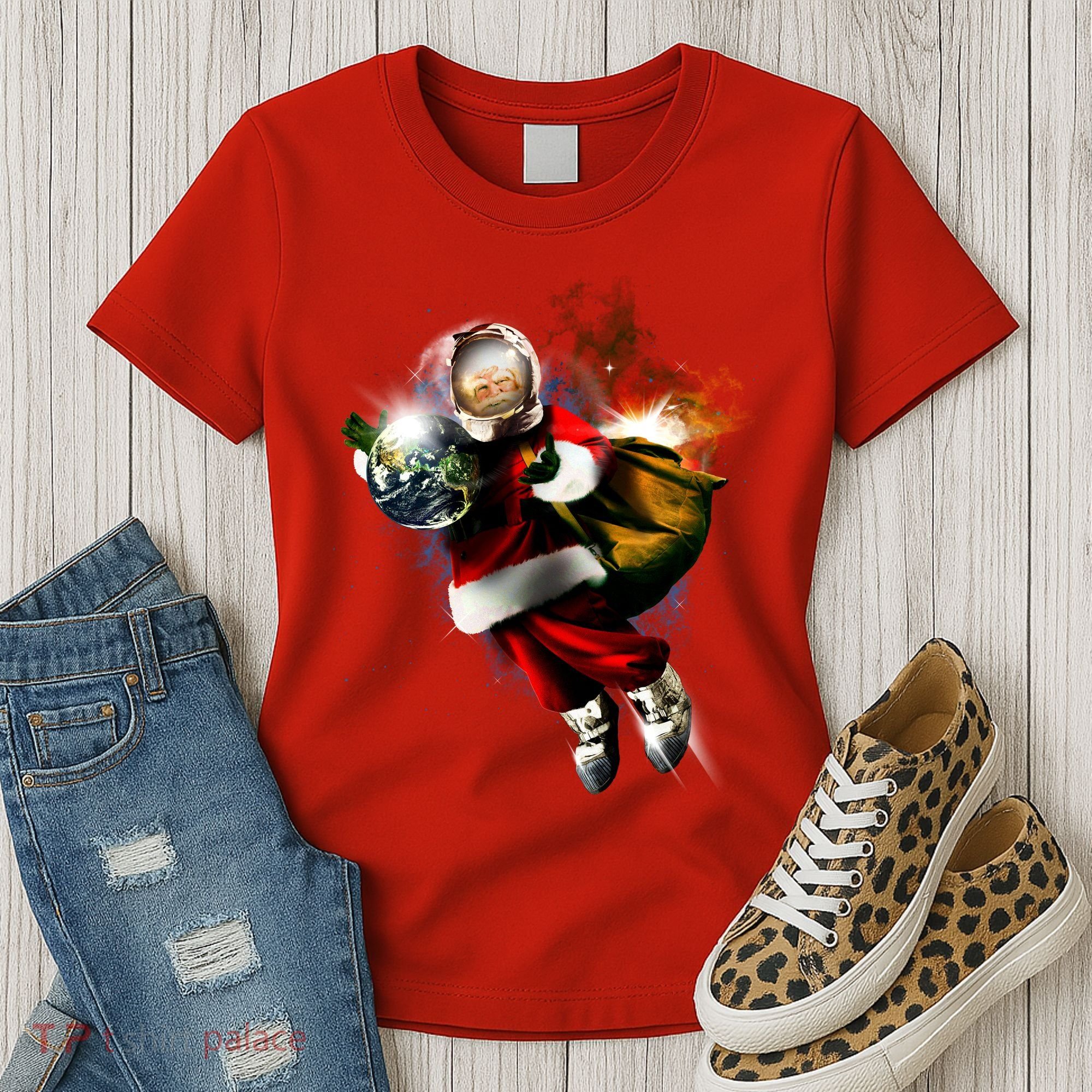 Santa Claus Astronaut In Space Women's T-Shirt