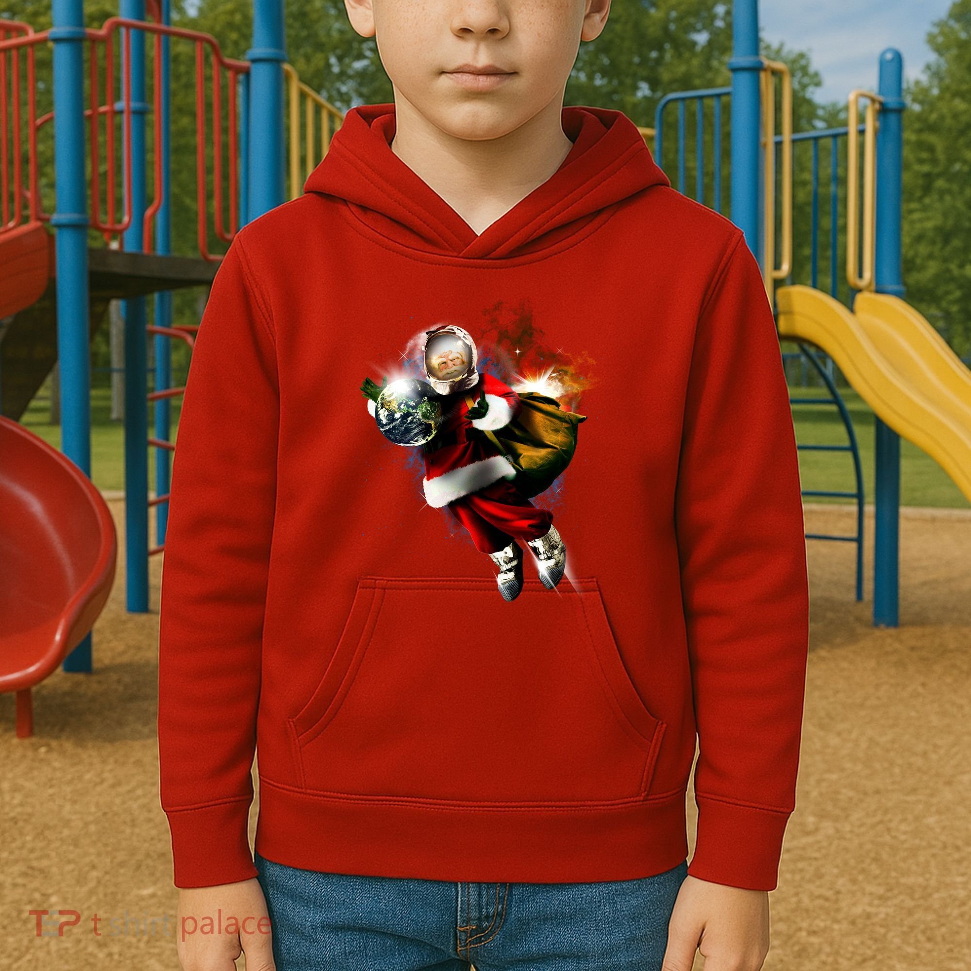 Santa Claus Astronaut In Space Kids Hoodie