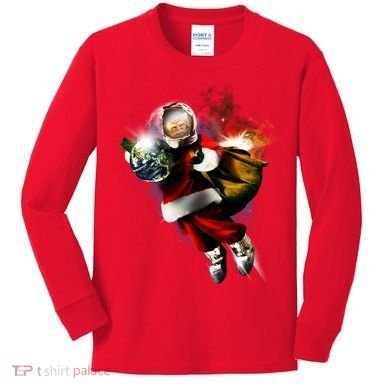 Santa Claus Astronaut In Space Kids Long Sleeve Shirt