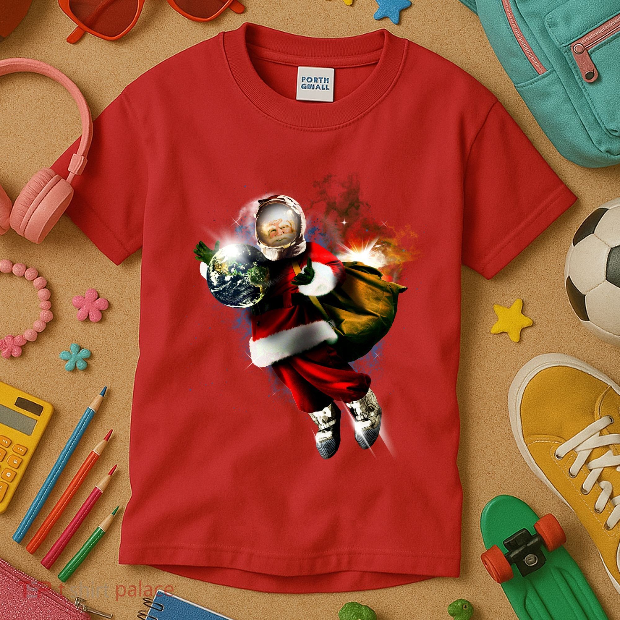 Santa Claus Astronaut In Space Kids T-Shirt