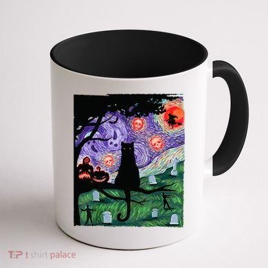 Spooky Cat Art Painting Halloween Coffee Mug back