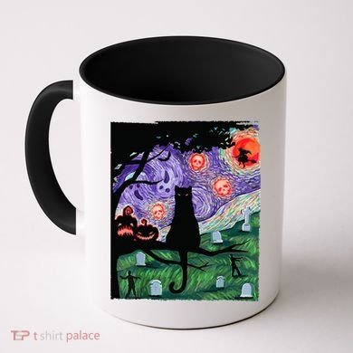 Spooky Cat Art Painting Halloween Coffee Mug