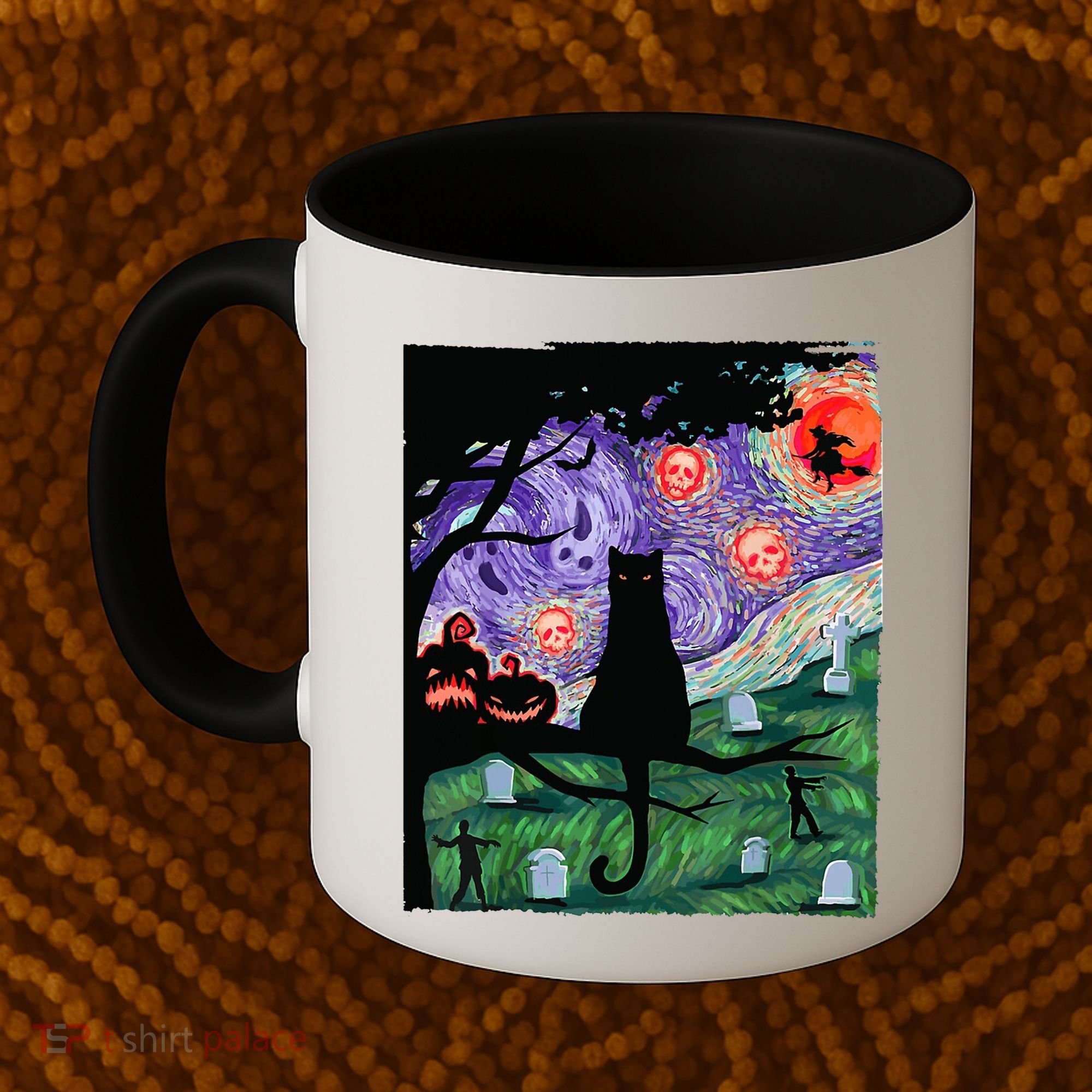 Spooky Cat Art Painting Halloween Coffee Mug