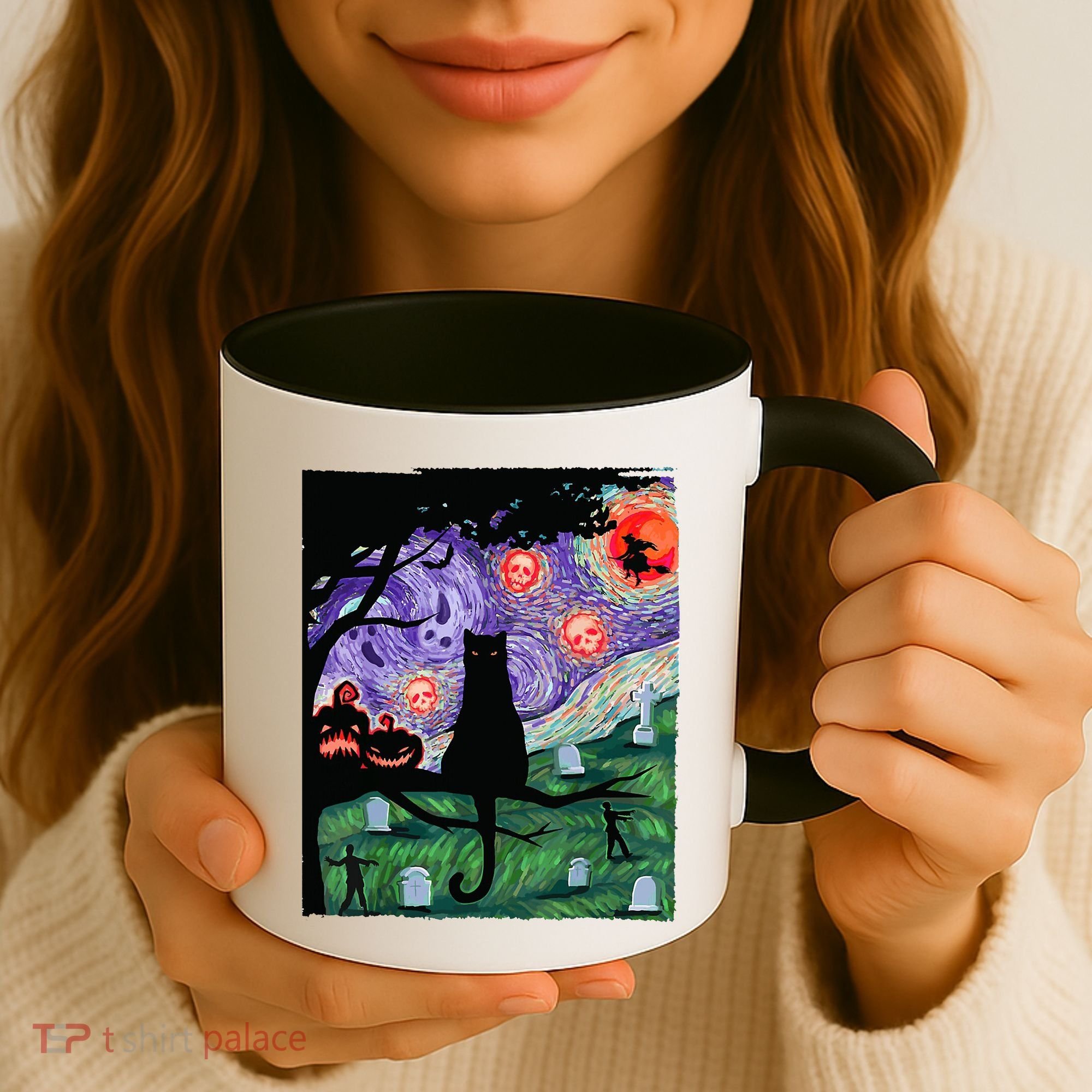 Spooky Cat Art Painting Halloween Coffee Mug
