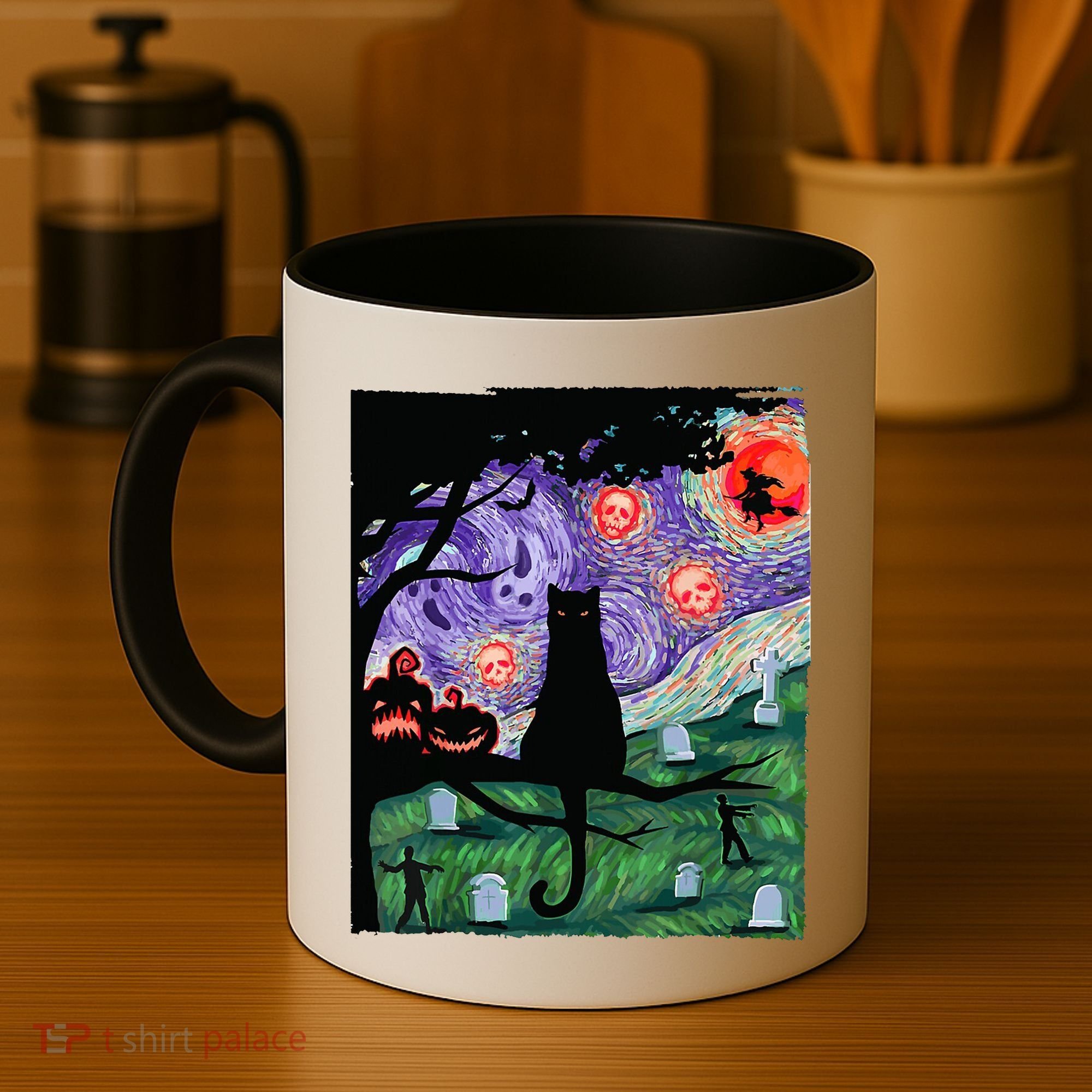 Spooky Cat Art Painting Halloween Coffee Mug