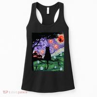 Spooky Cat Art Painting Halloween Women's Tank Top thumb 0