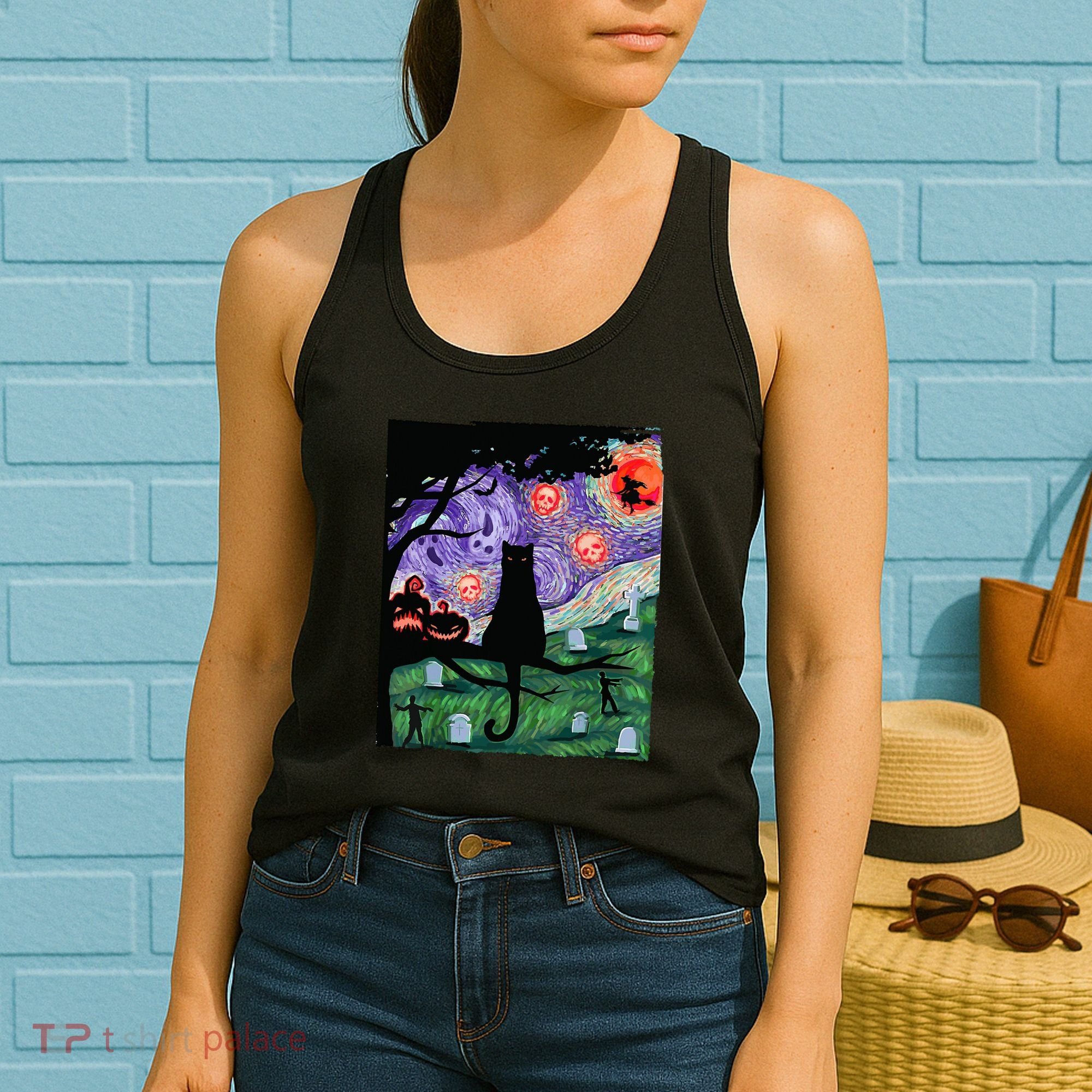 Spooky Cat Art Painting Halloween Women's Tank Top