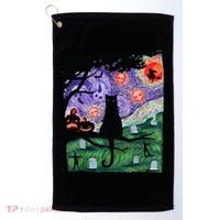 Spooky Cat Art Painting Halloween Golf Towel thumb 0