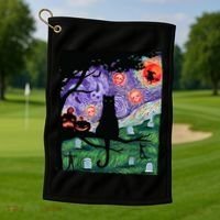 Spooky Cat Art Painting Halloween Golf Towel thumb 1