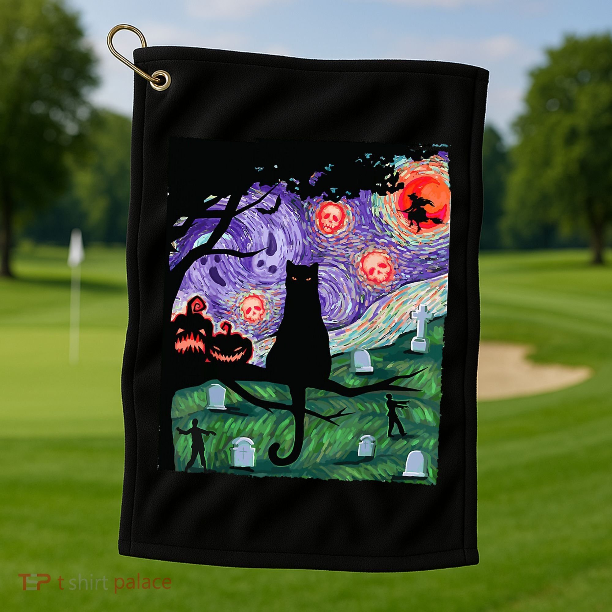 Spooky Cat Art Painting Halloween Golf Towel