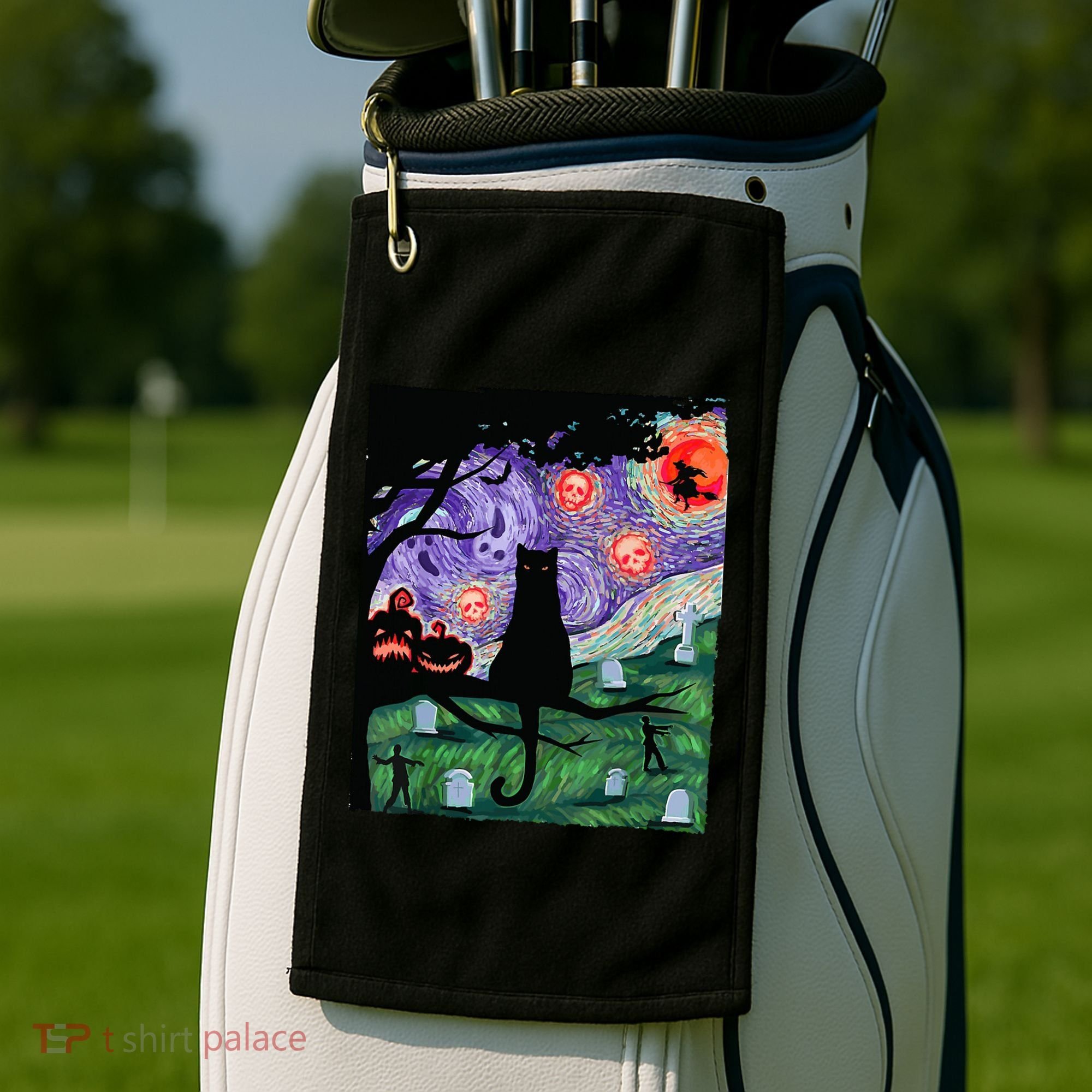Spooky Cat Art Painting Halloween Golf Towel