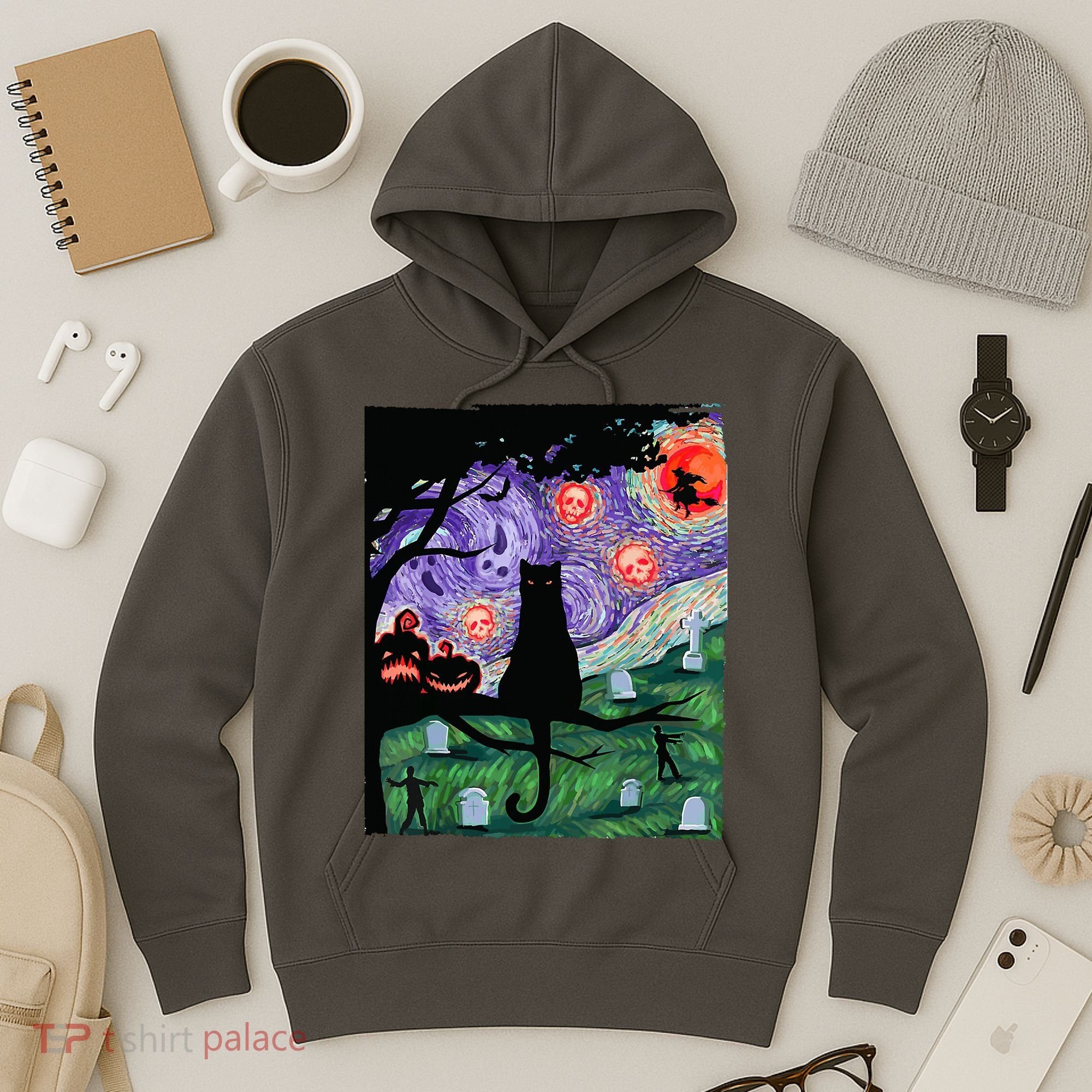 Spooky Cat Art Painting Halloween Hoodie