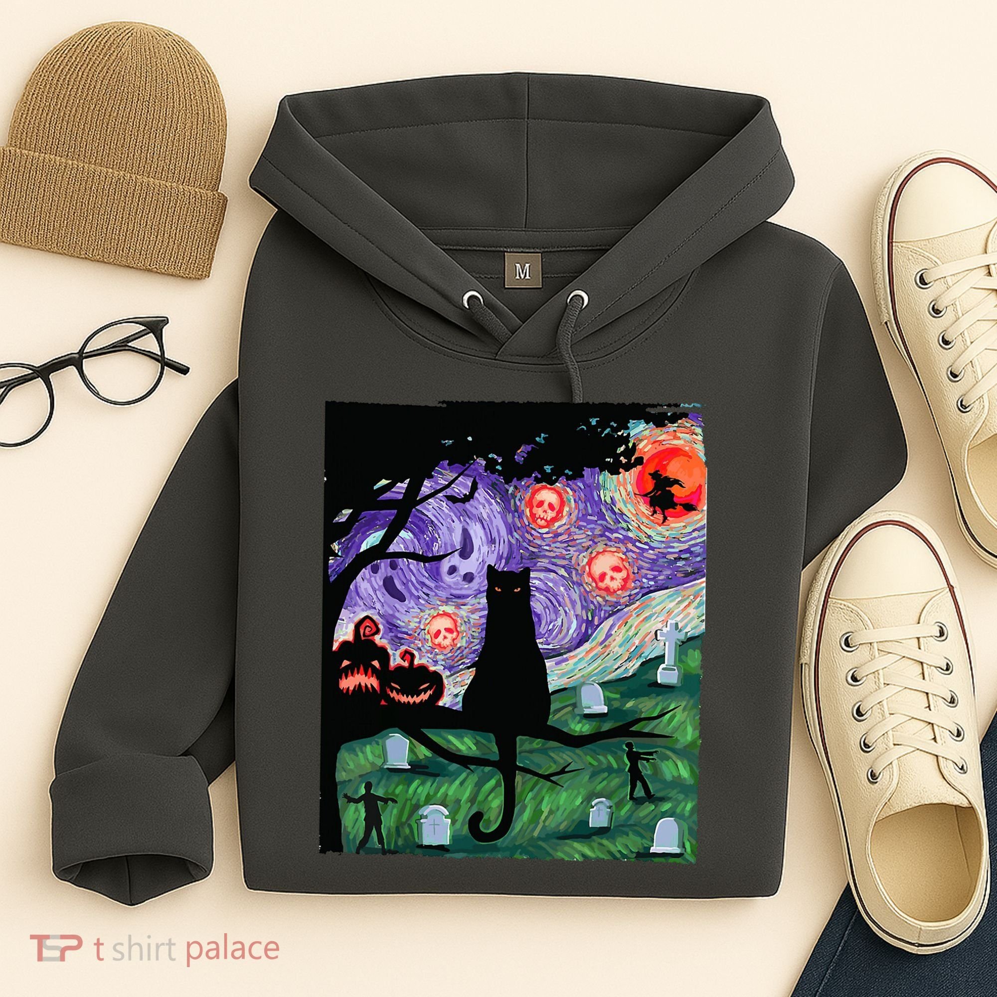 Spooky Cat Art Painting Halloween Hoodie