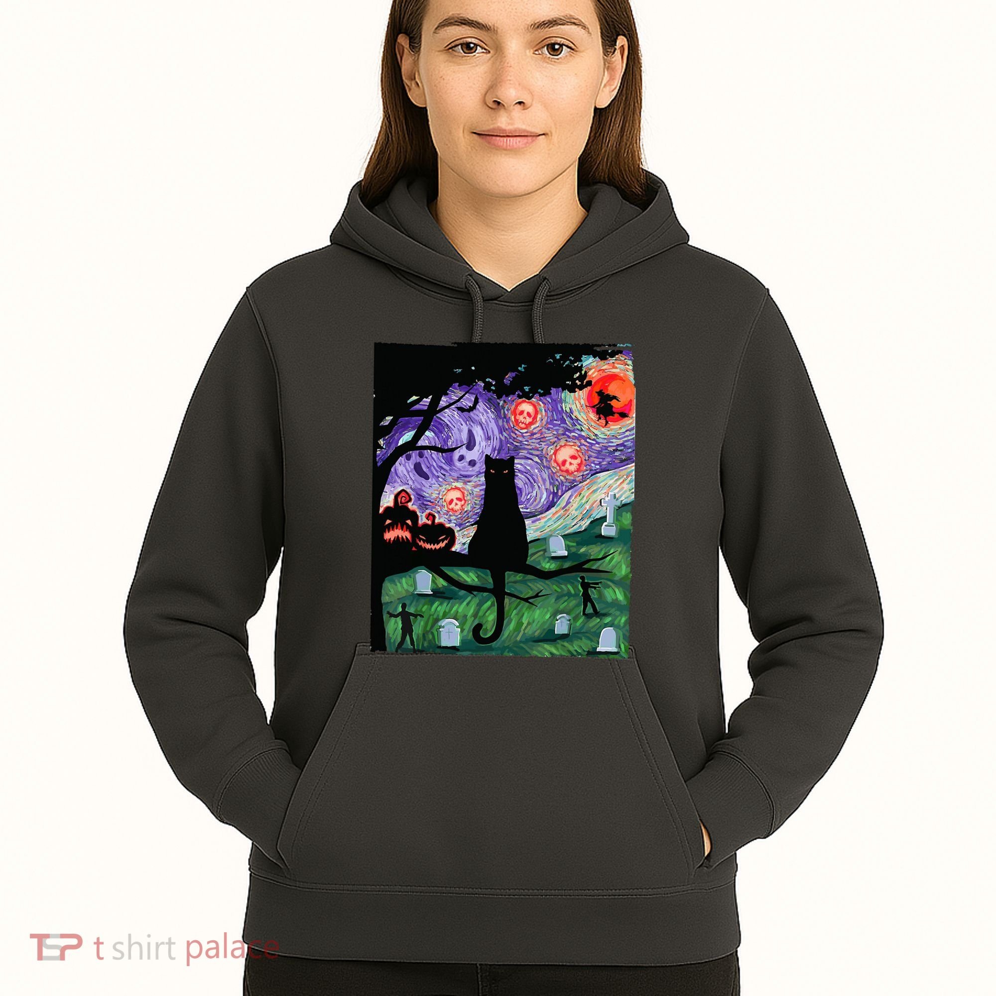 Spooky Cat Art Painting Halloween Hoodie