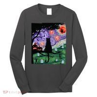 Spooky Cat Art Painting Halloween Long Sleeve Shirt thumb 0