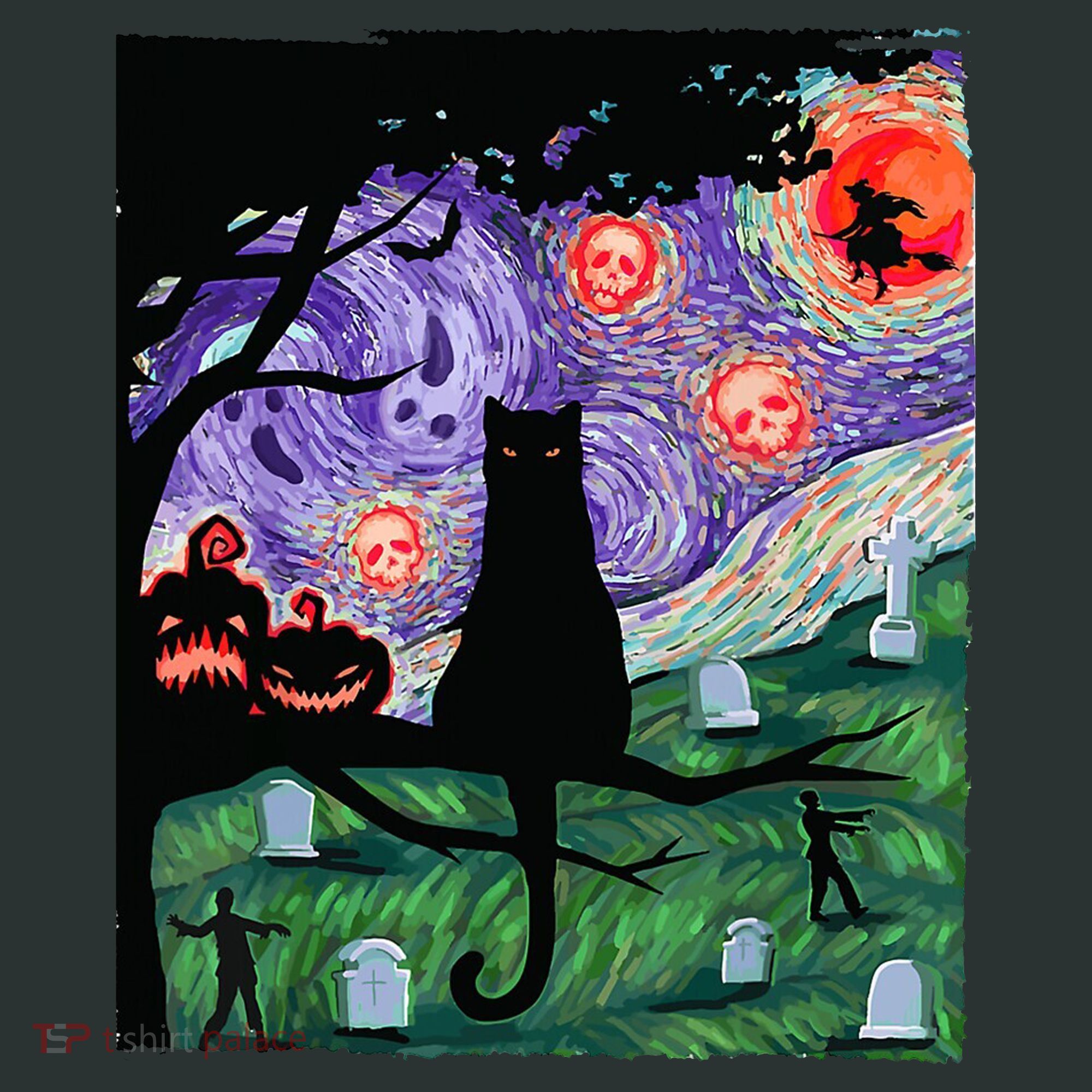 Spooky Cat Art Painting Halloween Long Sleeve Shirt