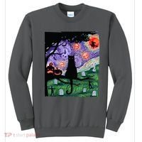 Spooky Cat Art Painting Halloween Sweatshirt thumb 0