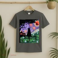 Spooky Cat Art Painting Halloween T-Shirt thumb 2