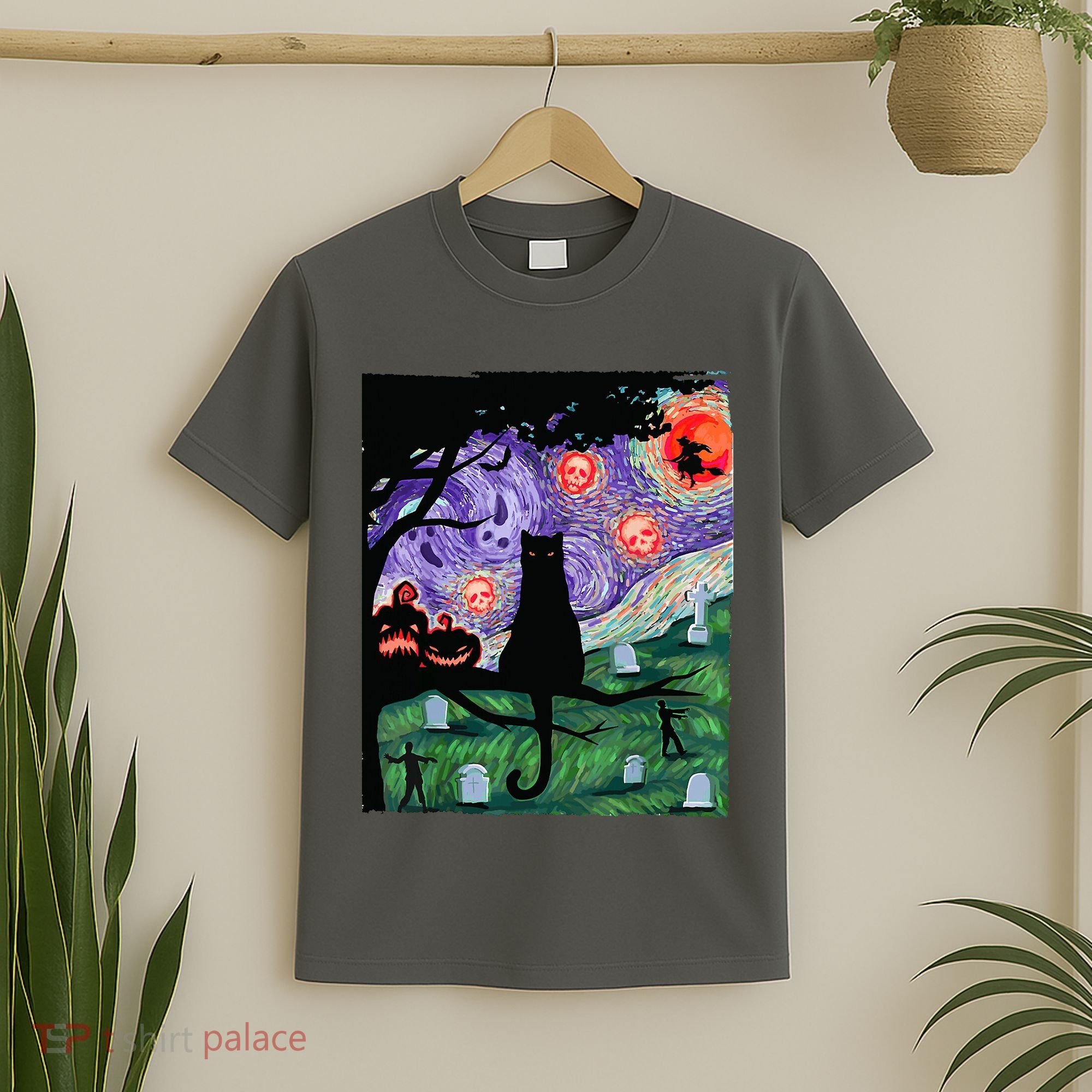 Spooky Cat Art Painting Halloween T-Shirt