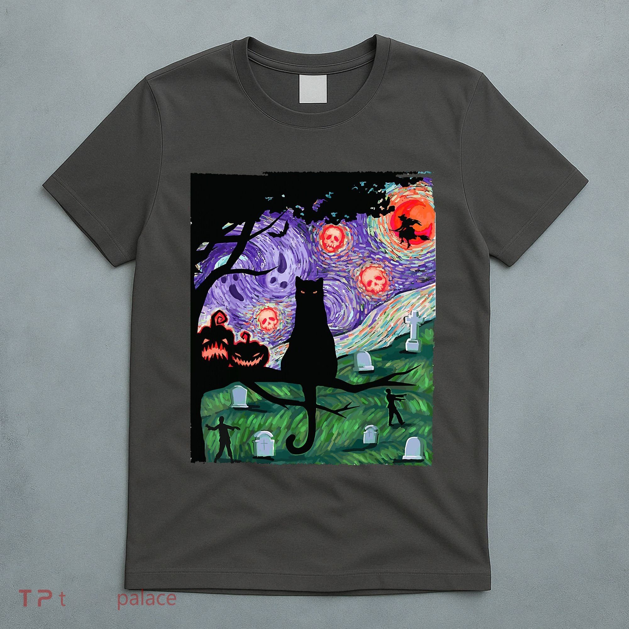 Spooky Cat Art Painting Halloween T-Shirt