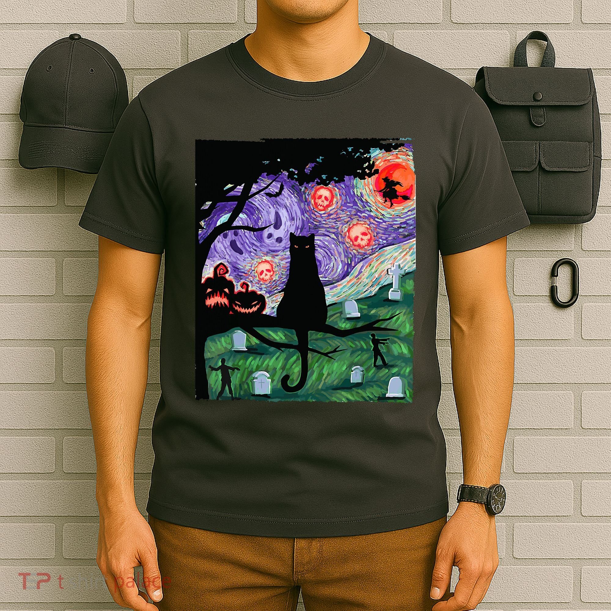 Spooky Cat Art Painting Halloween T-Shirt