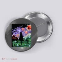 Spooky Cat Art Painting Halloween Button thumb 0