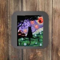 Spooky Cat Art Painting Halloween Coaster thumb 0
