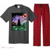 Spooky Cat Art Painting Halloween Pajama Set thumb 0