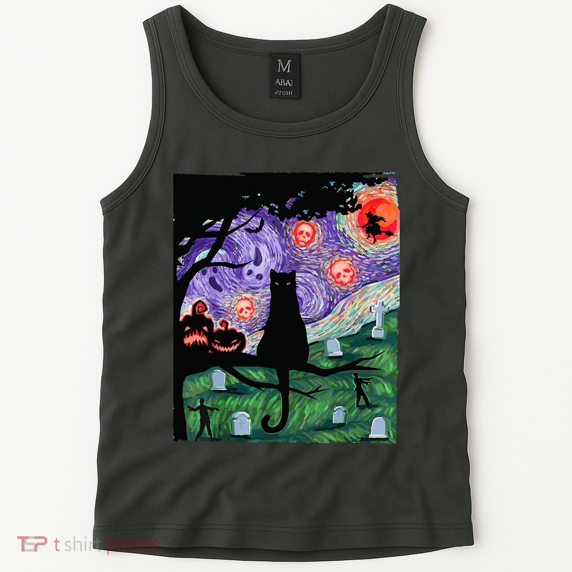 Spooky Cat Art Painting Halloween Tank Top