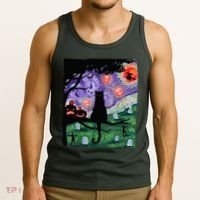 Spooky Cat Art Painting Halloween Tank Top thumb 3
