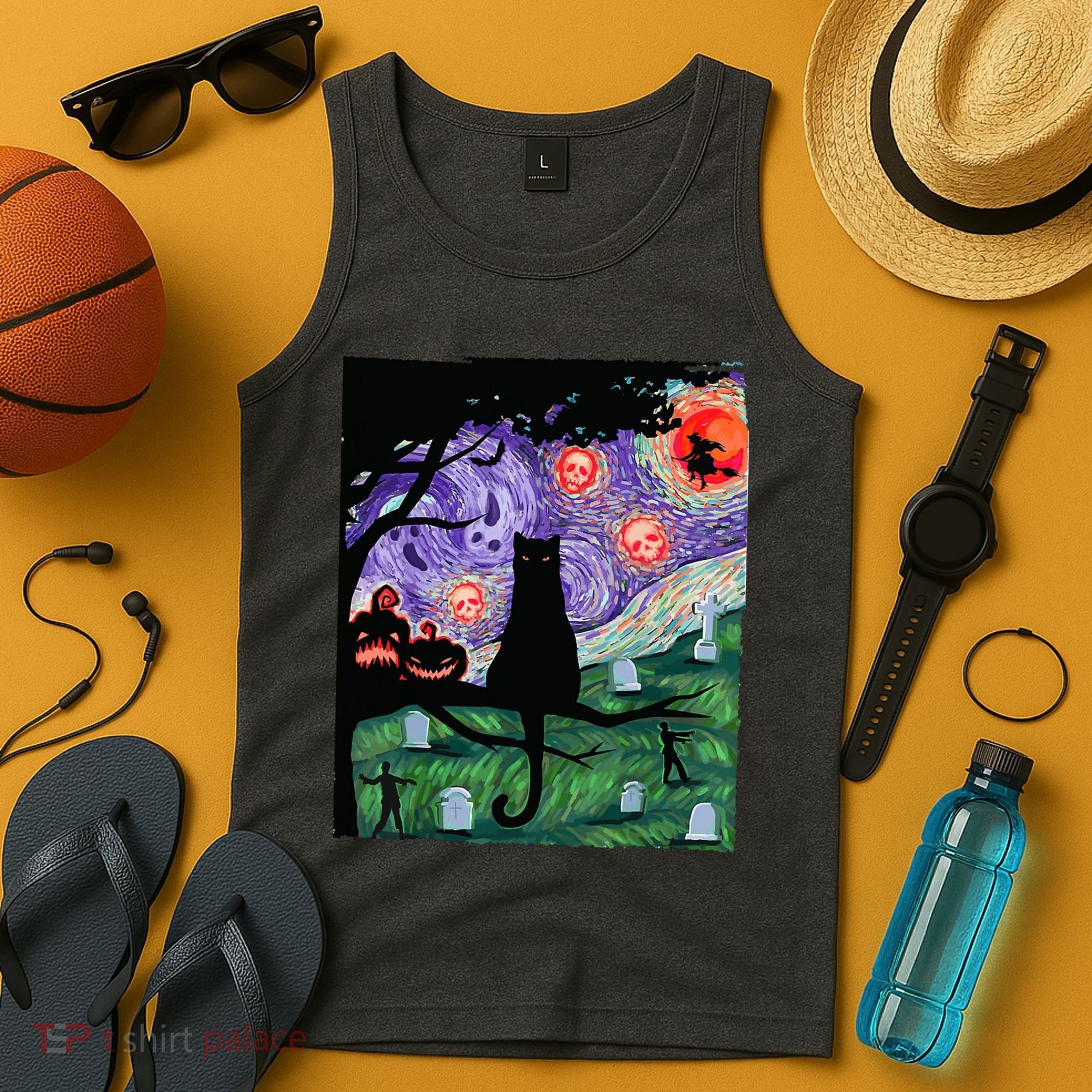 Spooky Cat Art Painting Halloween Tank Top