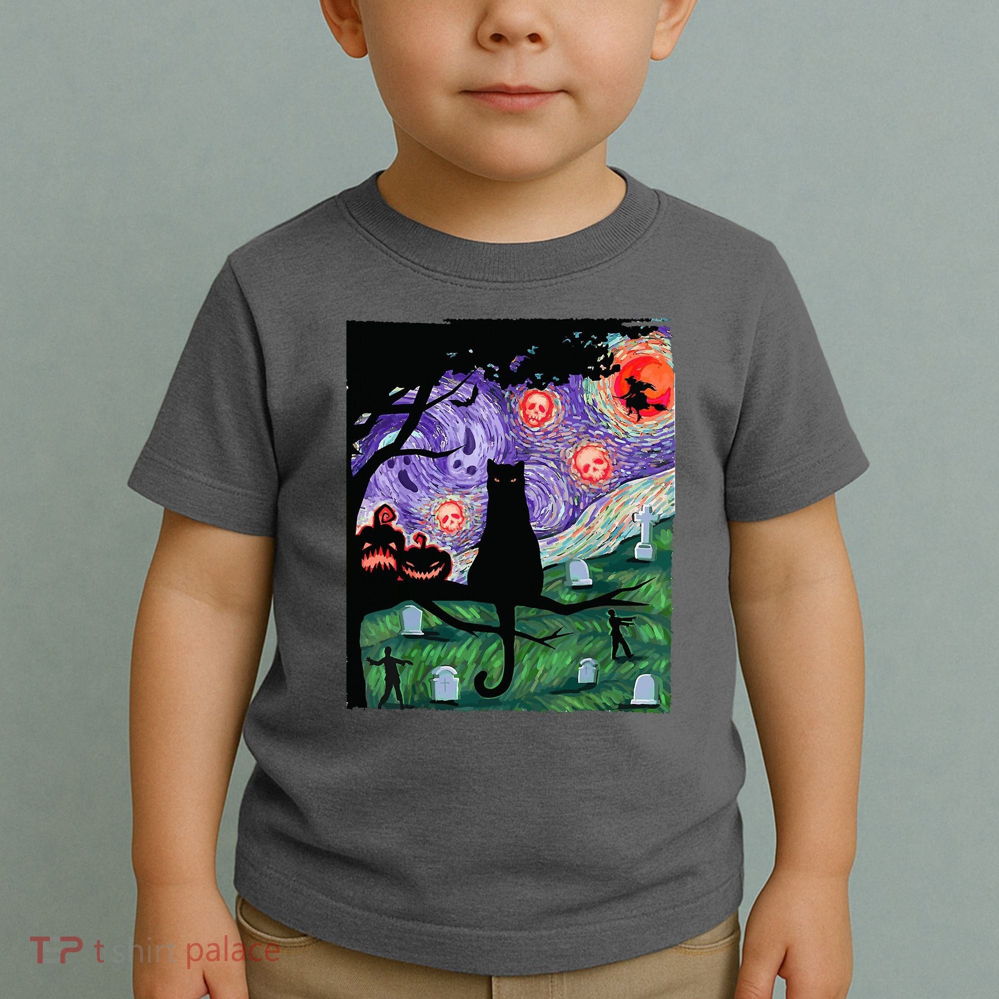 Spooky Cat Art Painting Halloween Toddler T-Shirt