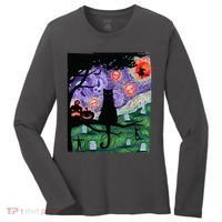 Spooky Cat Art Painting Halloween Women's Long Sleeve Shirt thumb 0
