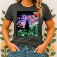 Spooky Cat Art Painting Halloween Women's T-Shirt thumb 2