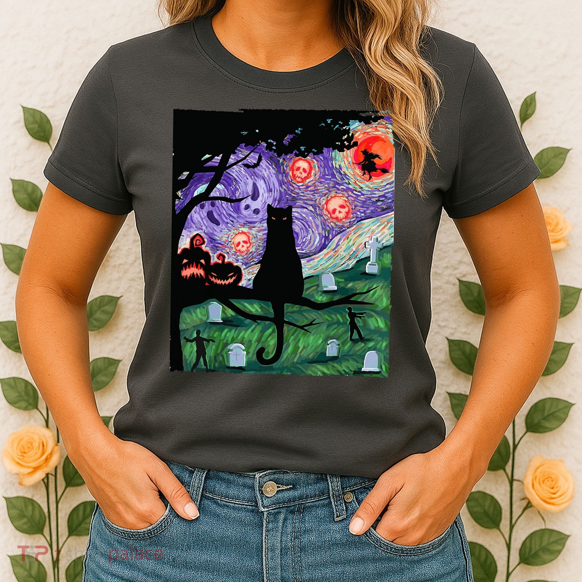 Spooky Cat Art Painting Halloween Women's T-Shirt