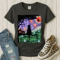 Spooky Cat Art Painting Halloween Women's T-Shirt thumb 3