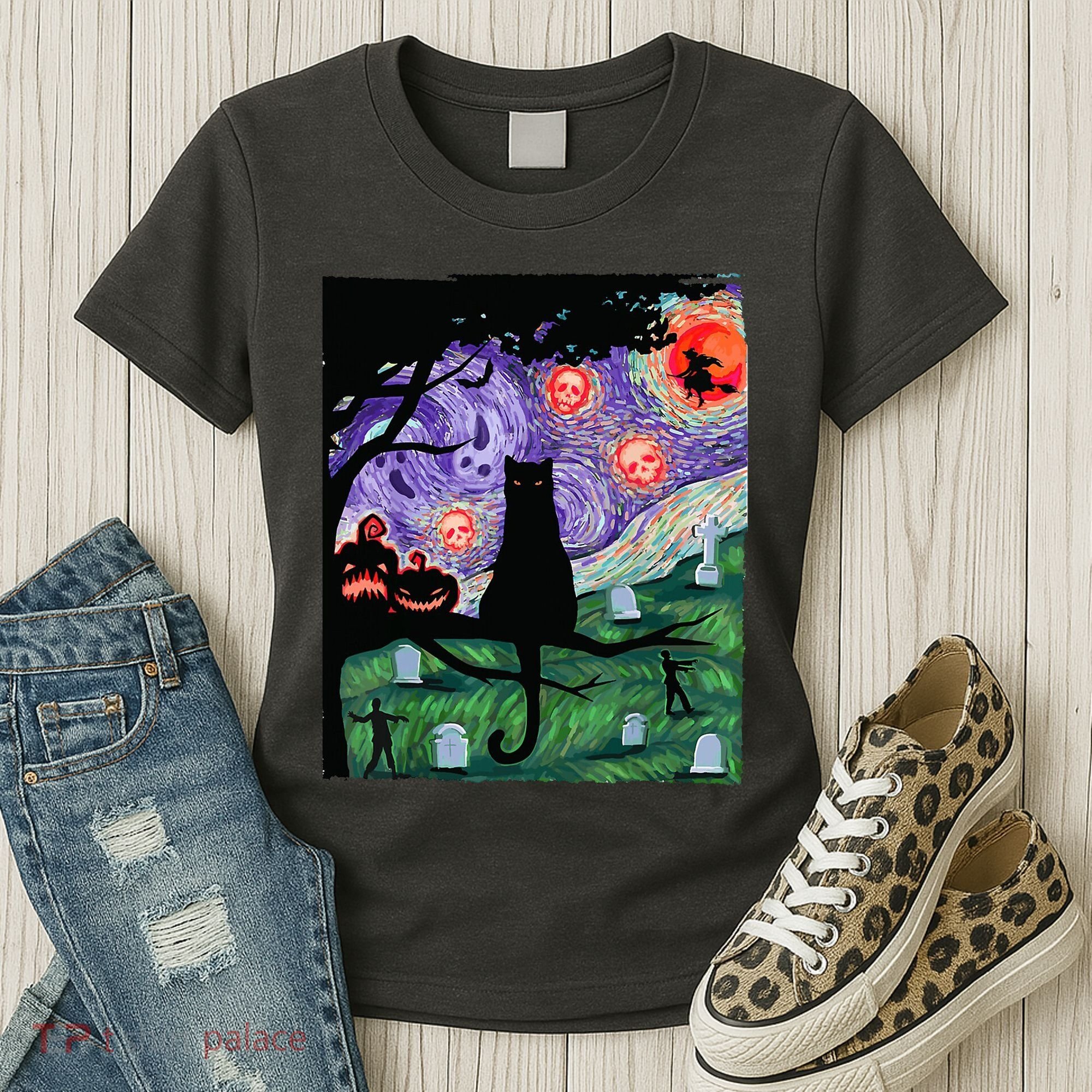 Spooky Cat Art Painting Halloween Women's T-Shirt