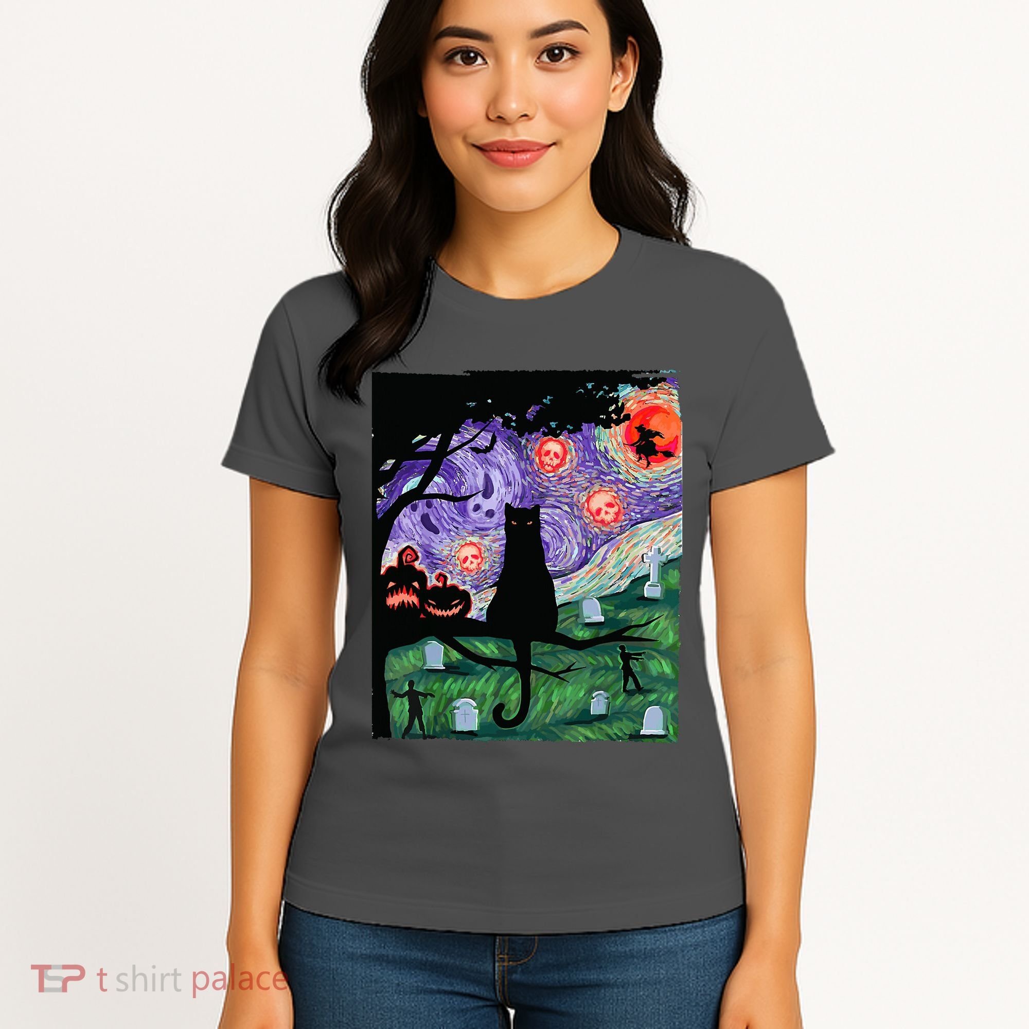 Spooky Cat Art Painting Halloween Women's T-Shirt