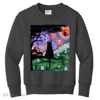 Spooky Cat Art Painting Halloween Kids Sweatshirt thumb 0